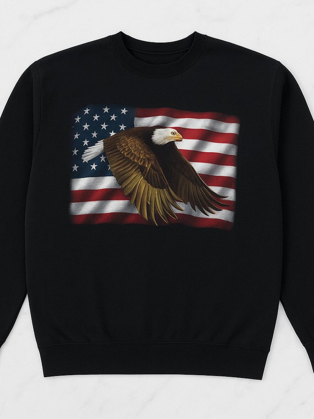 Vintage Jerzees American Flag Bald Eagle Sweatshirt Black